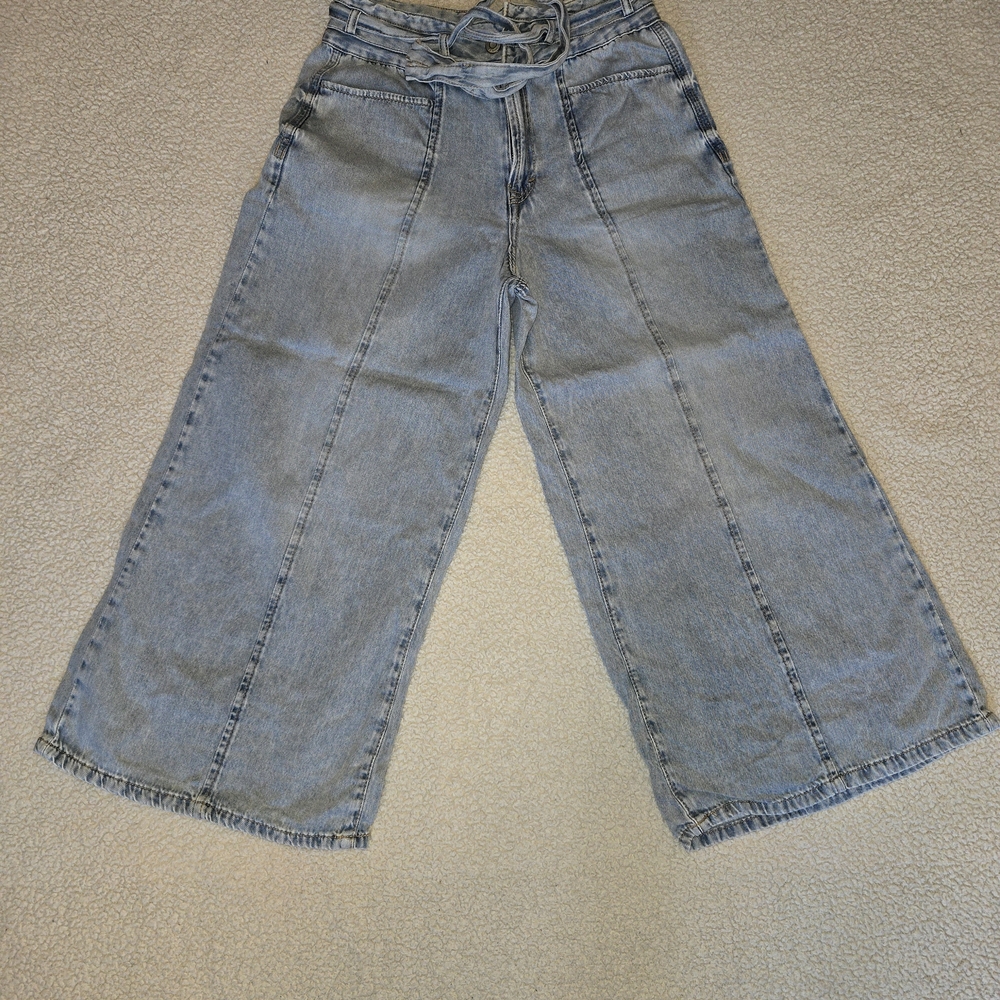 Kensie Light Blue Flare Jeans With Belt Tie At Waist